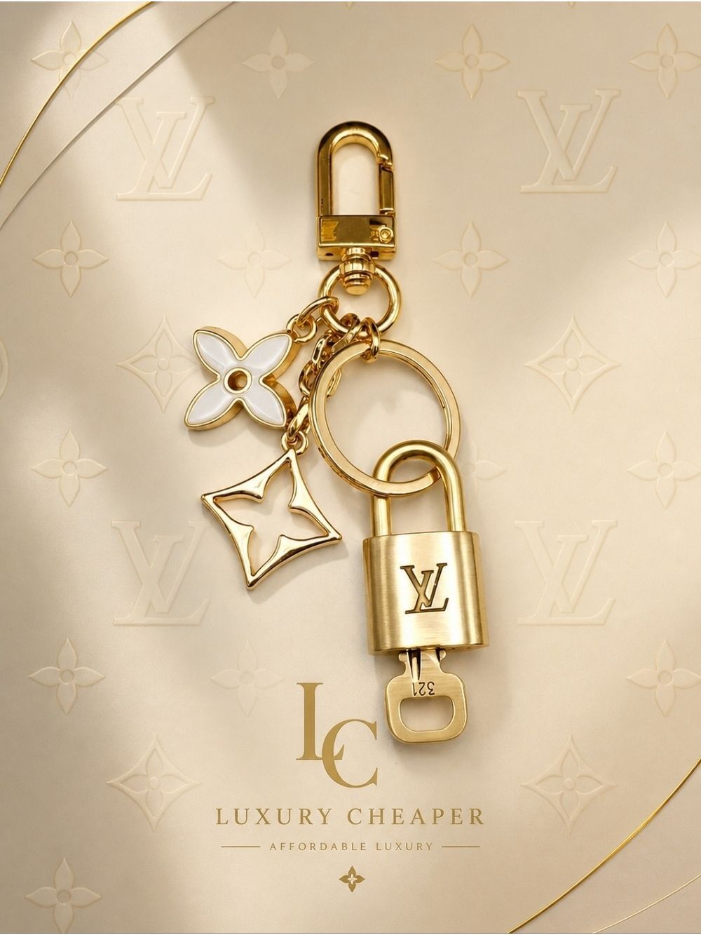 Authentic Louis Vuitton Lock & Key with Unbranded Flower Charm, Keychain